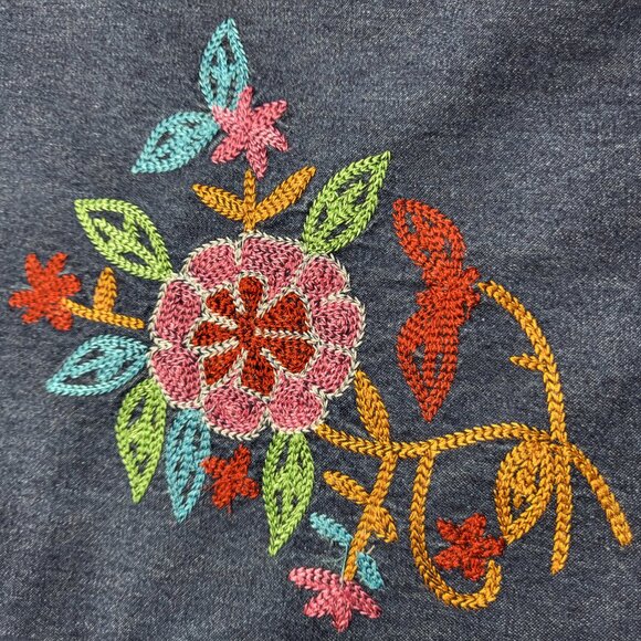 Vintage JL NY Womens Denim Midi Dress XL Sleeveless Zip Up Floral Embroidered - Picture 10 of 16